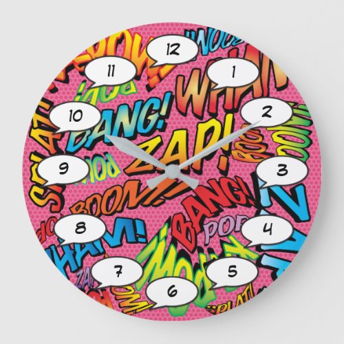 Comic Book Pop Art Sounds Large Clock