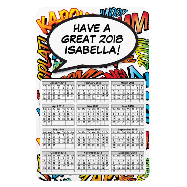 Comic Book Pop Art Speech Bubble 2018 Calendar Magnet (Vertical)