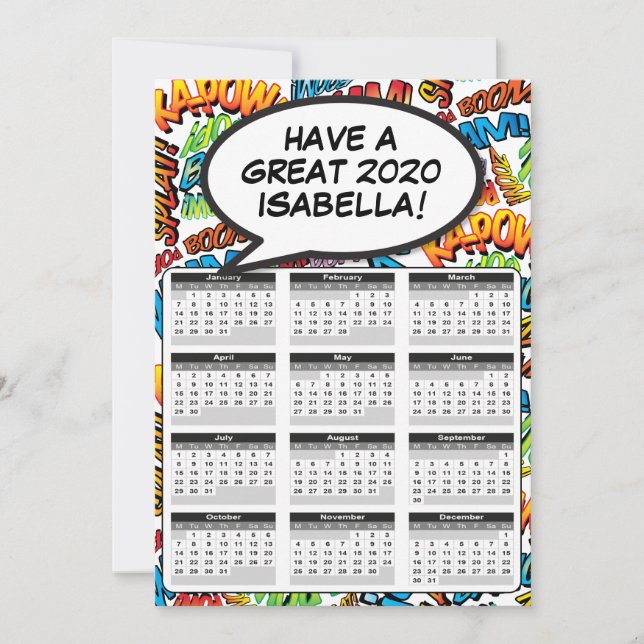 Comic Book Pop Art Speech Bubble 2020 Calendar Invitation (Front)