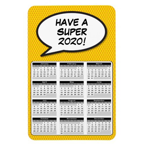 Comic Book Pop Art Speech Bubble 2020 Calendar Magnet