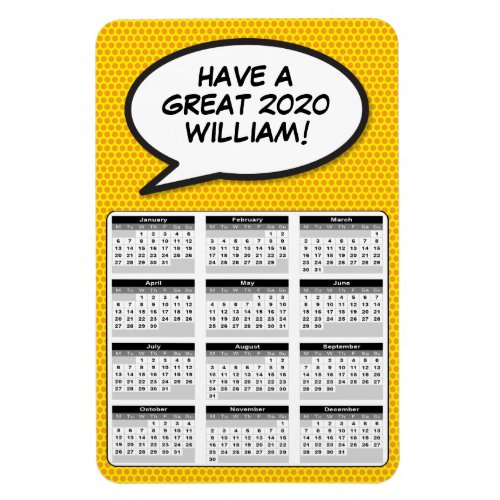 Comic Book Pop Art Speech Bubble 2020 Calendar Magnet