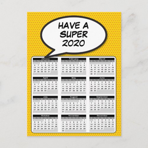 Comic Book Pop Art Speech Bubble 2020 Calendar Postcard