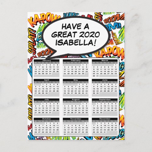 Comic Book Pop Art Speech Bubble 2020 Calendar Postcard