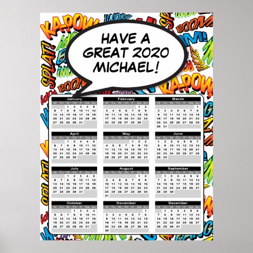 Comic Book Pop Art Speech Bubble 2020 Calendar Poster