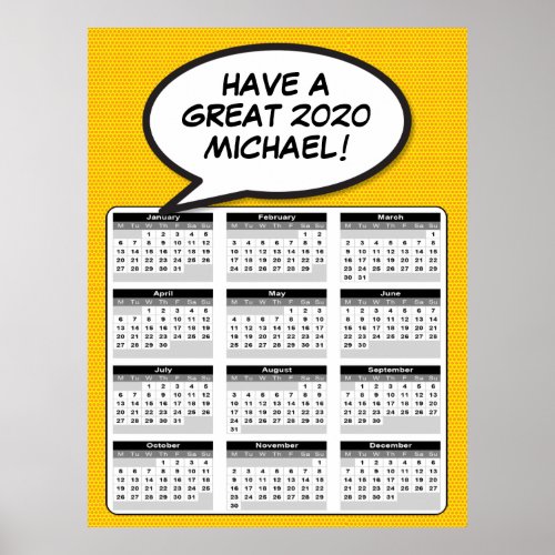 Comic Book Pop Art Speech Bubble 2020 Calendar Poster