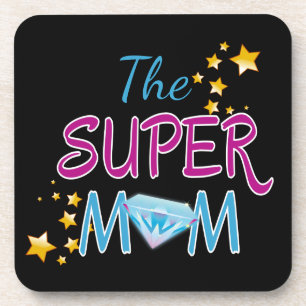 Comic Book Pop Art Superhero Mom Mother's Day Beverage Coaster