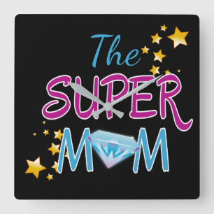 Comic Book Pop Art Superhero Mom Mother's Day Square Wall Clock
