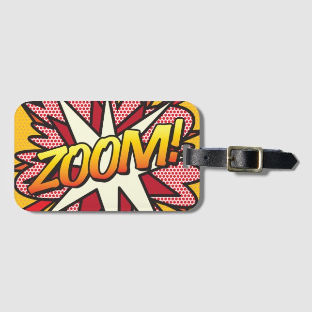Comic Book Pop Art ZOOM! personalised Luggage Tag (Front Horizontal)