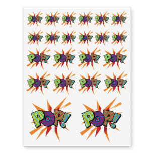 Comic Book POP Fun Modern Typography Temporary Tattoos