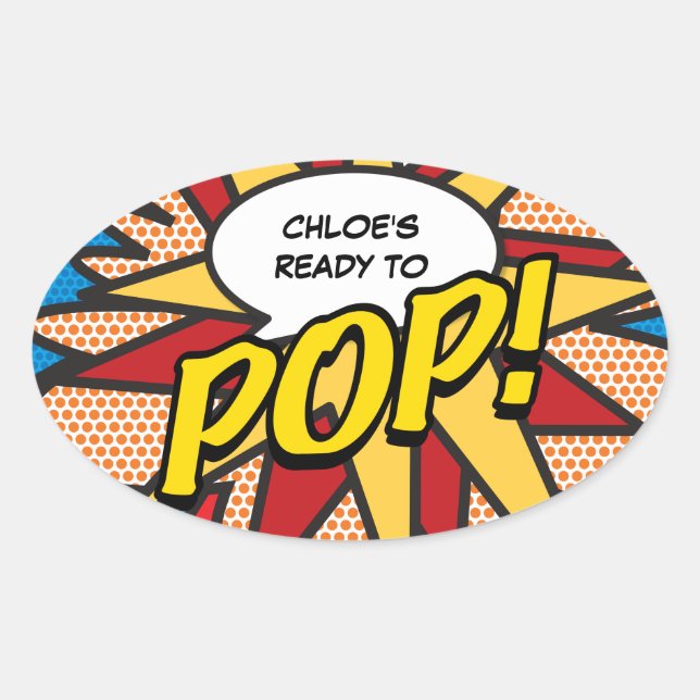 Comic Book Ready to POP! Baby Shower Sprinkle Oval Sticker (Front)