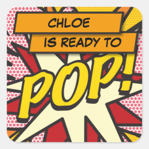 Comic Book Ready to POP! Baby Shower Sprinkle Square Sticker