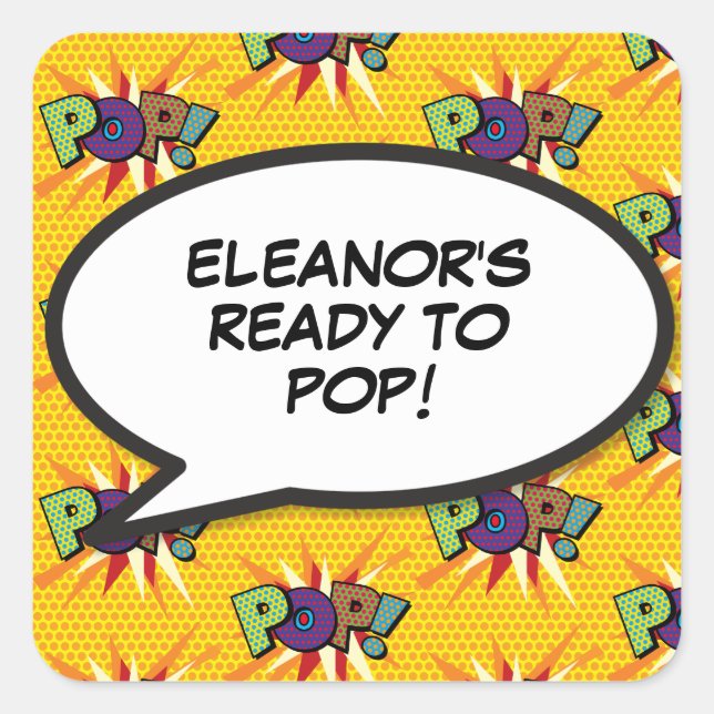 Comic Book Ready to POP Baby Shower Sprinkle Square Sticker (Front)