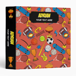 Comic Book Retro Sports Athletic Balls 3 Ring Binder