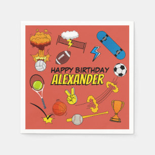 Comic Book Retro Sports Athletic Balls Birthday Napkins