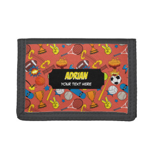 Comic Book Retro Sports Athletic Balls Boy Kids Tri-fold Wallet