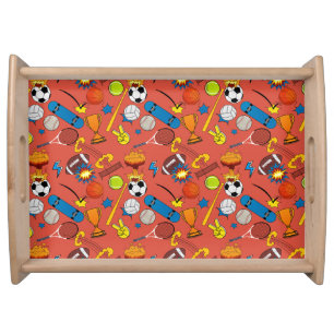 Comic Book Retro Sports Athletic Balls Serving Tray