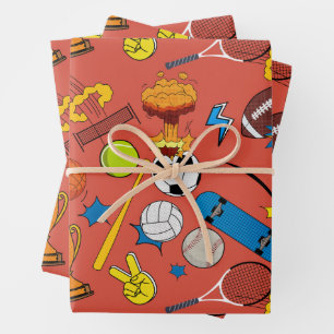 Comic Book Retro Sports Athletic Balls Wrapping Paper Sheets