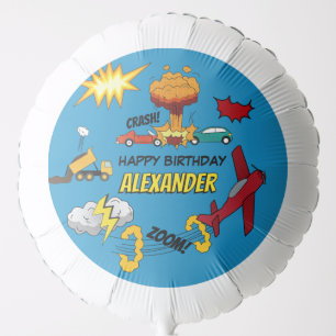 Comic Book Retro Truck Vehicles Airplanes Birthday Balloon