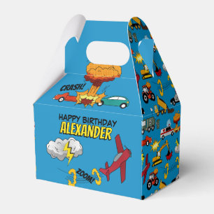 Comic Book Retro Truck Vehicles Airplanes Birthday Favor Boxes
