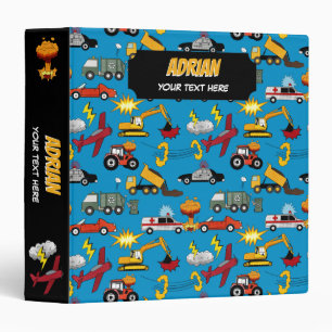 Comic Book Retro Trucks Cars Vehicles Airplanes 3 Ring Binder
