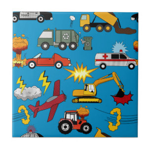 Comic Book Retro Trucks Cars Vehicles Airplanes Ceramic Tile