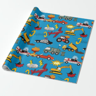 Comic Book Retro Trucks Cars Vehicles Airplanes Wrapping Paper