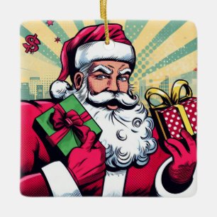 Comic book Santa/Christmas  Ceramic Ornament