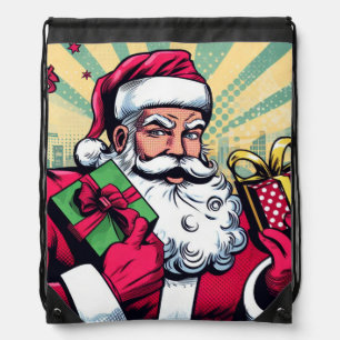 Comic book Santa/Christmas Drawstring Bag