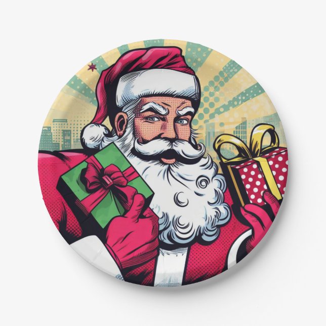 Comic book Santa/Christmas  Paper Plates (Front)