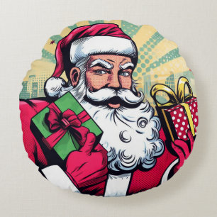 Comic book Santa/Christmas Round Pillow