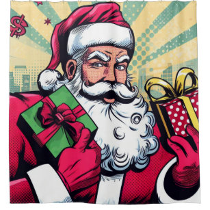 Comic book Santa/Christmas  Shower Curtain