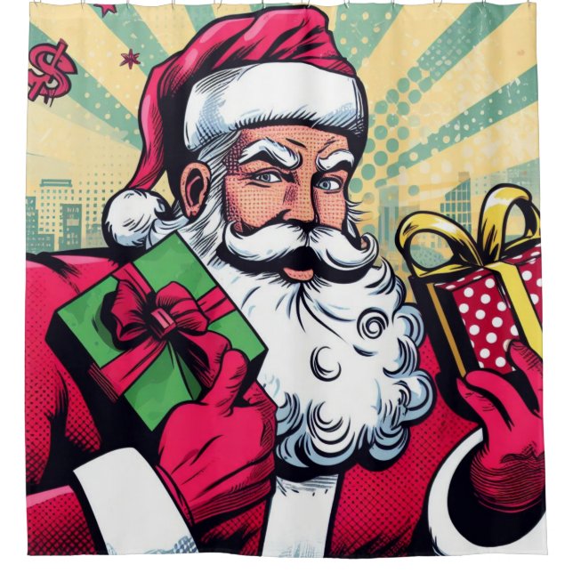 Comic book Santa/Christmas  Shower Curtain (Front)