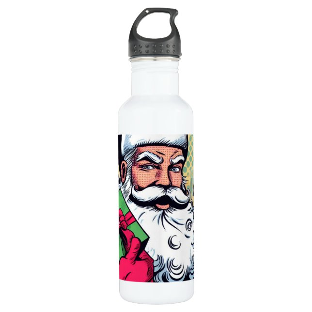 Comic book Santa/Christmas  Stainless Steel Water Bottle (Front)