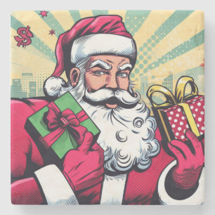 Comic book Santa/Christmas Stone Coaster