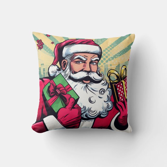 Comic book Santa/Christmas  Throw Pillow (Front)