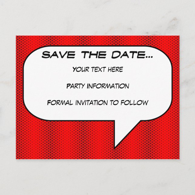 Comic book Save the Date Postcard (Front)