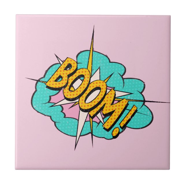 Comic Book Sound Effect: Boom! Action Bubble Ceramic Tile (Front)