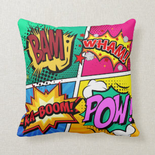 Comic Book Sound Effects Throw Pillow