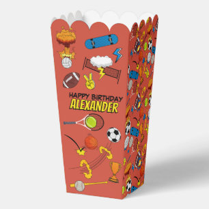 Comic Book Sports Athletic Balls Birthday Popcorn Favor Boxes