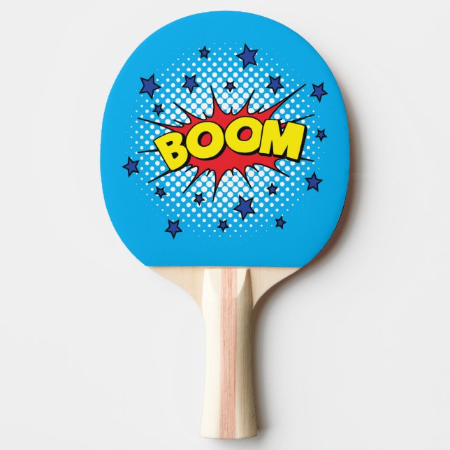 Comic Book Style Colorful BOOM Ping-Pong Paddle (Front)