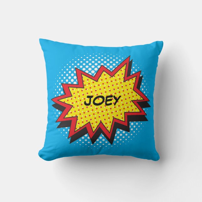 Comic Book Style Colorful Custom Name Throw Pillow (Front)