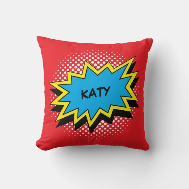 Comic Book Style Colorful Custom Name Throw Pillow (Front)