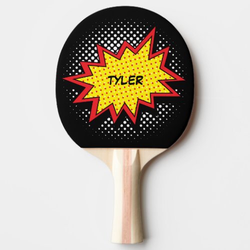 Comic Book Style Colorful Name Black Ping Pong Paddle