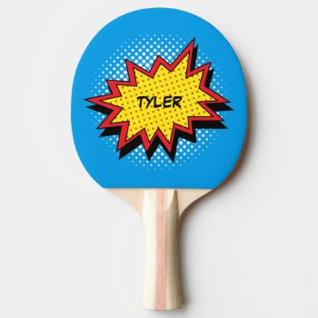 Comic Book Style Colorful Name Ping-pong Paddle by AnyTownArt at Zazzle