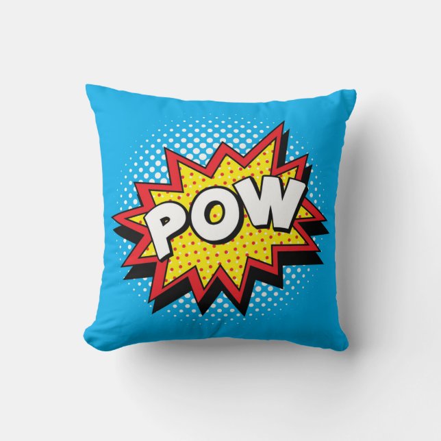 Comic Book Style Colorful POW Throw Pillow (Front)