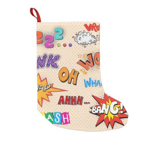Comic Book Style Expressions Design Small Christmas Stocking