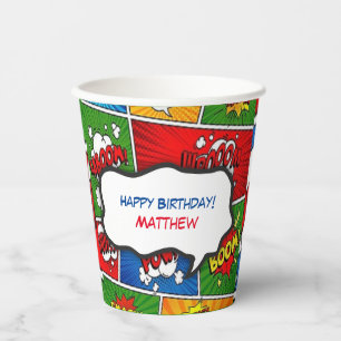Comic Book Style Kids Birthday Party Paper Cups