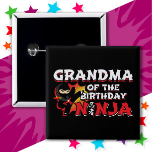 Comic Book Style Party Grandma of Birthday Ninja Button