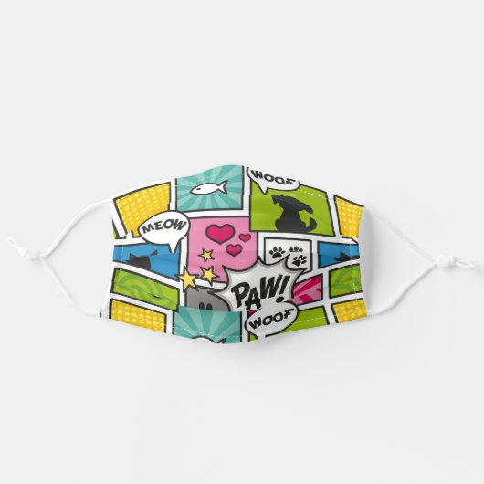 Comic Book Style Pet Pattern Adult Cloth Face Mask (Front, Unfolded)