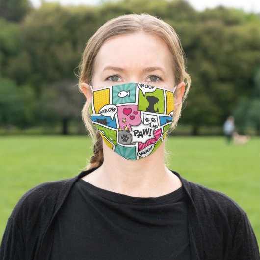 Comic Book Style Pet Pattern Adult Cloth Face Mask (Outside)